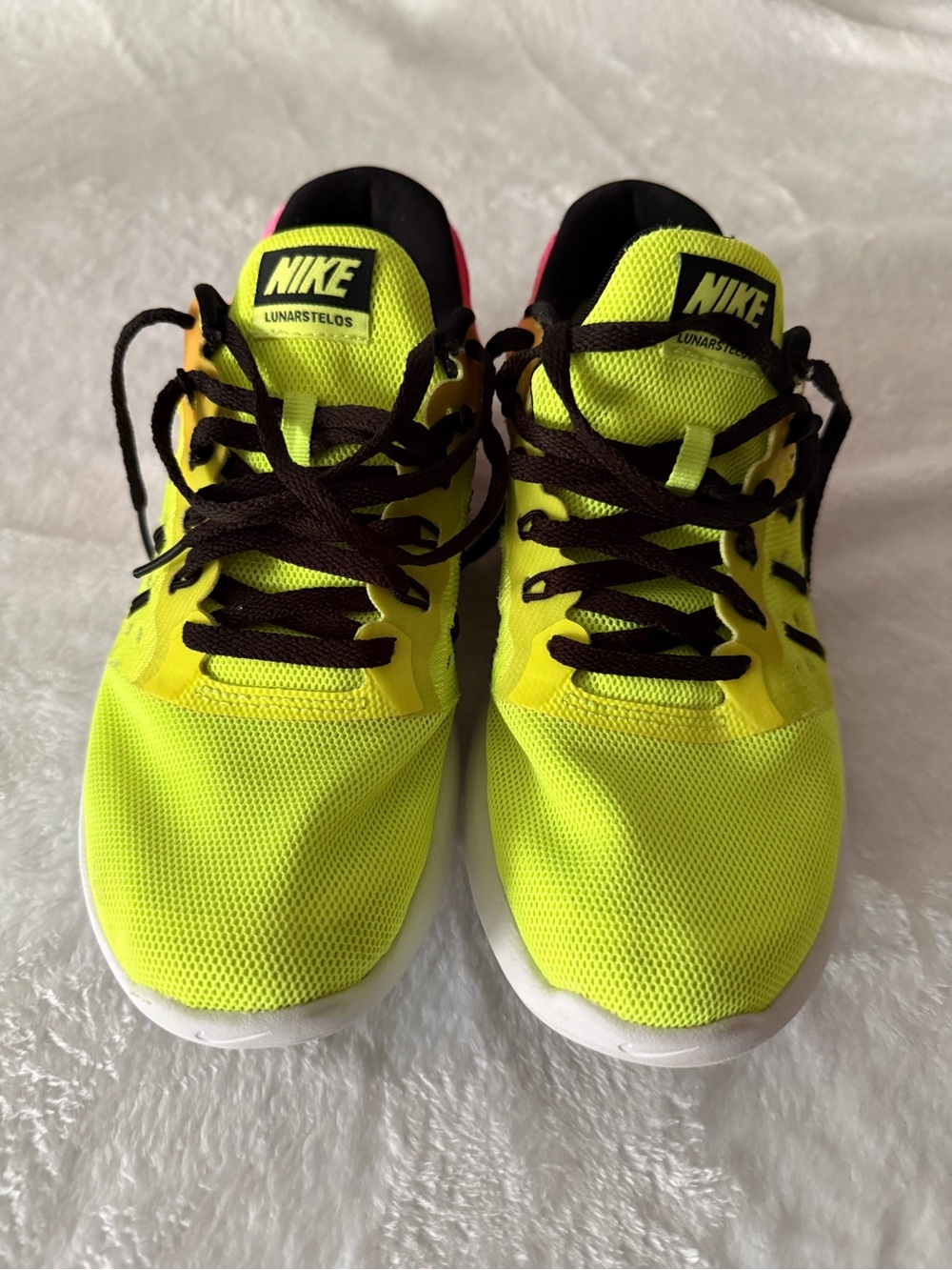 Nike Lunarstelos Neon Yellow Pink Women’s Athletic Shoes 7.5